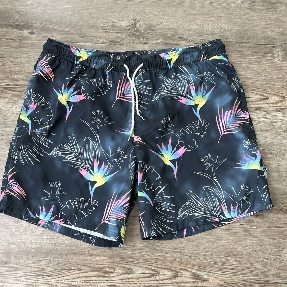 Original Use Swim Shorts Mens XL Black Tropical Print 6" Inseam